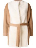 Ava Adore Belted Shearling Coat - Nude & Neutrals