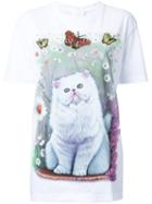 Wall Cat And Butterfly Print T-shirt