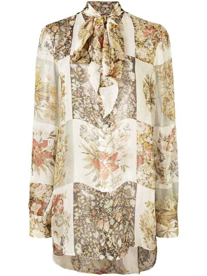 Oscar De La Renta Panelled Floral Print Shirt - Neutrals