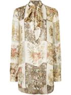 Oscar De La Renta Panelled Floral Print Shirt - Neutrals