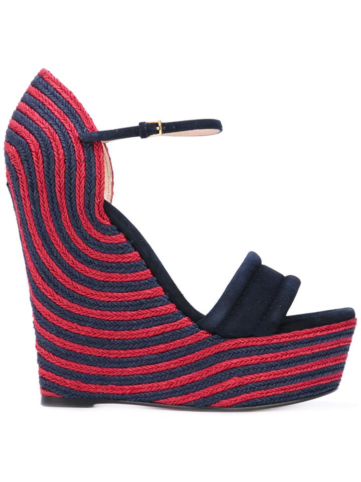 Gucci Striped Wedge Sandals - Blue