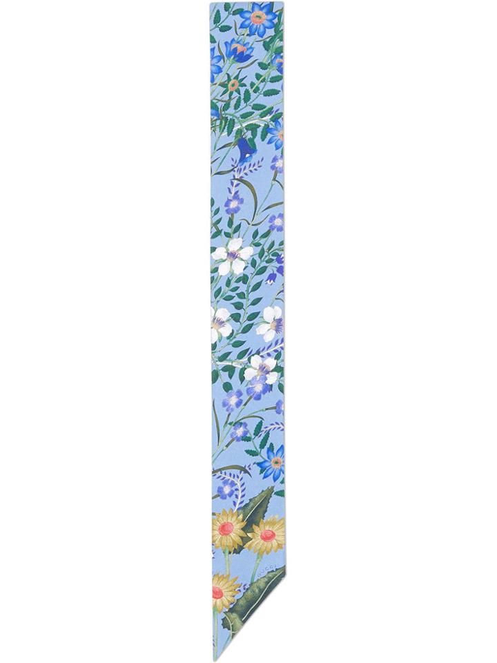 Gucci New Flora Print Silk Neck Bow - Blue
