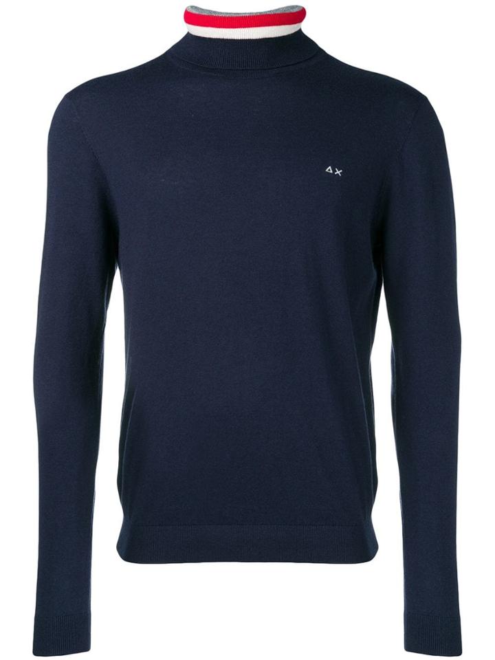 Sun 68 Striped Turtleneck Sweater - Blue