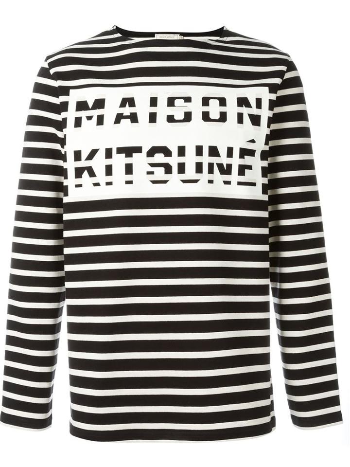 Maison Kitsuné Logo Print Striped T-shirt