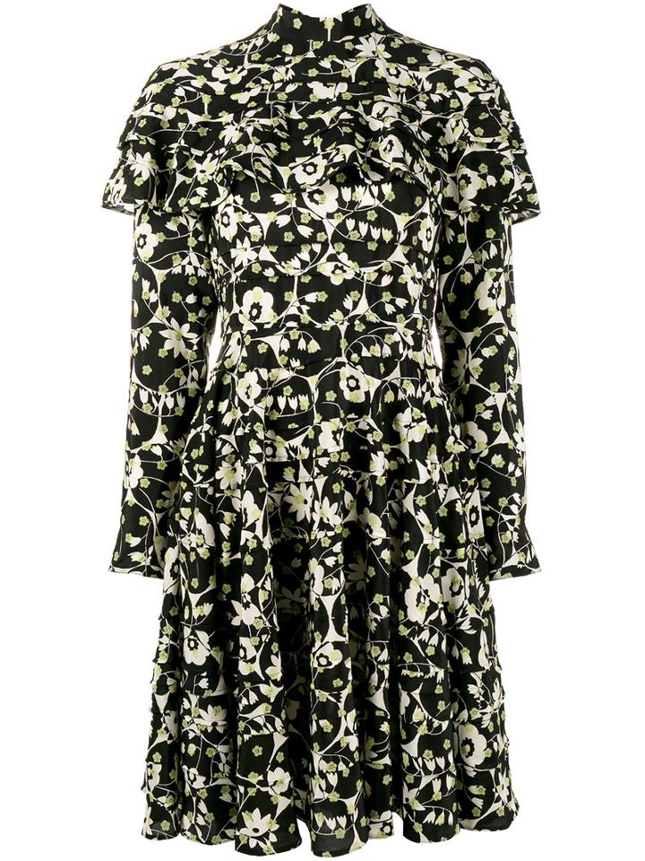 Valentino - Ruffled Floral Dress - Women - Silk - 36, Black, Silk