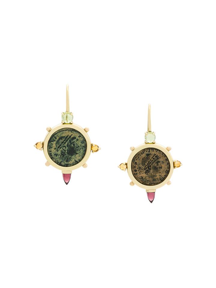 Dubini Empress Coin Cross 18kt Gold Earrings - Metallic