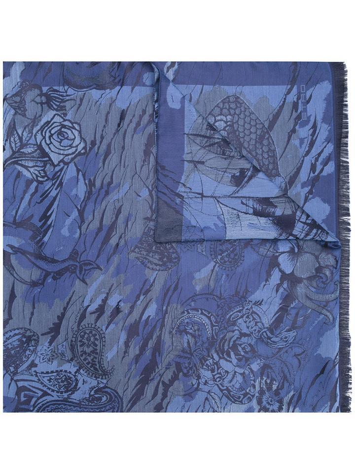 Etro Printed Scarf, Men's, Blue, Silk/viscose
