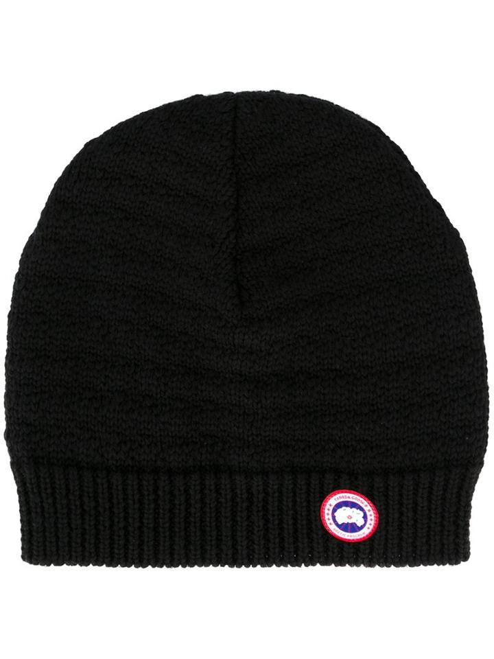 Canada Goose Logo Patch Beanie Hat, Women's, Black, Merino