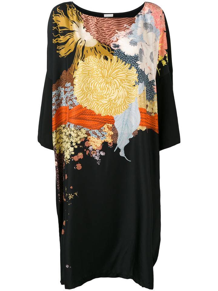 Dries Van Noten Patterned Flare Dress, Women's, Black, Silk