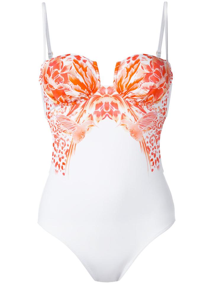 Evarae Floral Print Swimsuit, Women's, Size: Small, White, Polyamide/spandex/elastane
