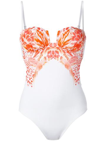 Evarae Floral Print Swimsuit, Women's, Size: Small, White, Polyamide/spandex/elastane