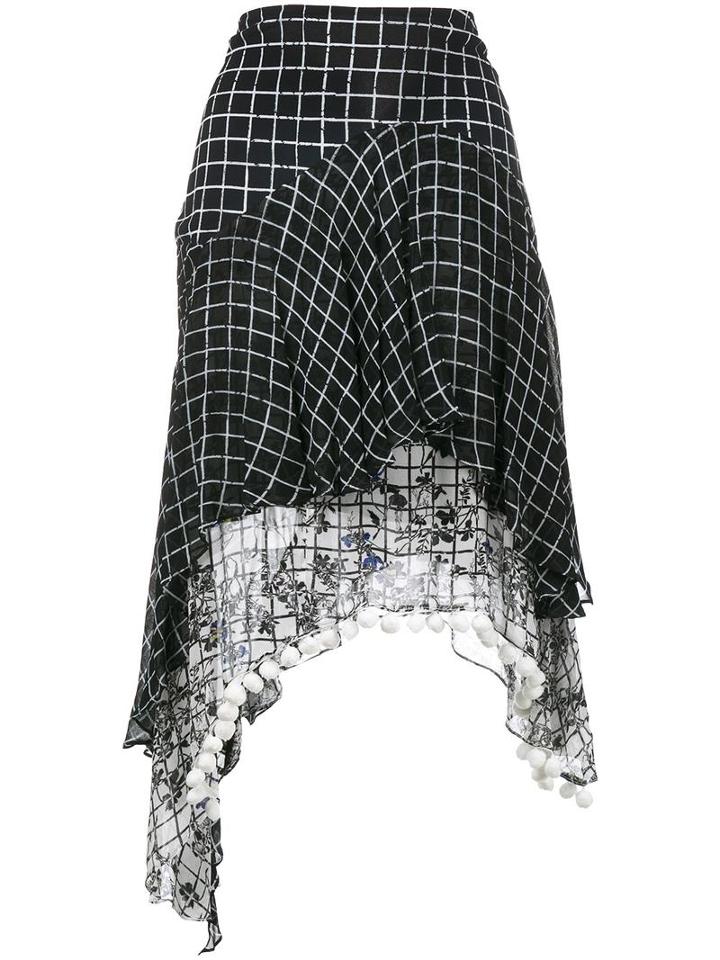 Preen By Thornton Bregazzi Grid Print Asymmetric Skirt, Women's, Size: Large, Black, Viscose