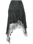 Preen By Thornton Bregazzi Grid Print Asymmetric Skirt, Women's, Size: Large, Black, Viscose