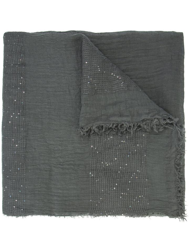 Fabiana Filippi - Sequinned Detail Scarf - Women - Cotton/linen/flax/polyester - One Size, Grey, Cotton/linen/flax/polyester
