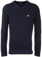 Armani Jeans V Neck Fine Knit Jumper, Men's, Size: Xl, Blue, Wool