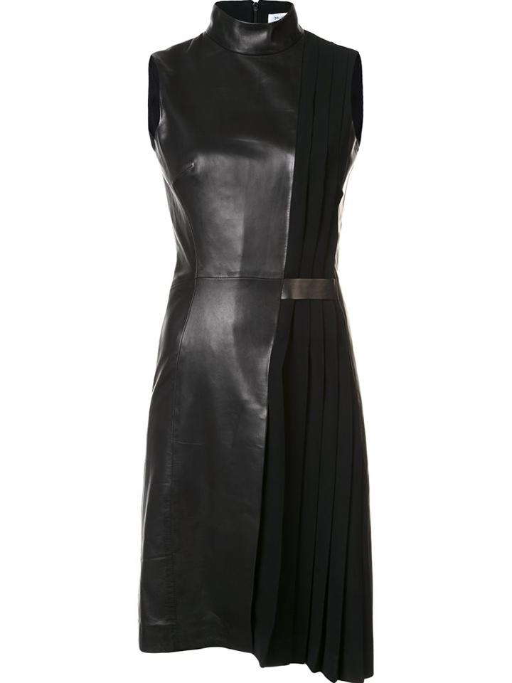 Mugler Pleated Panel Dress, Women's, Size: 40, Black, Viscose/polyester/lamb Skin