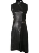 Mugler Pleated Panel Dress, Women's, Size: 40, Black, Viscose/polyester/lamb Skin