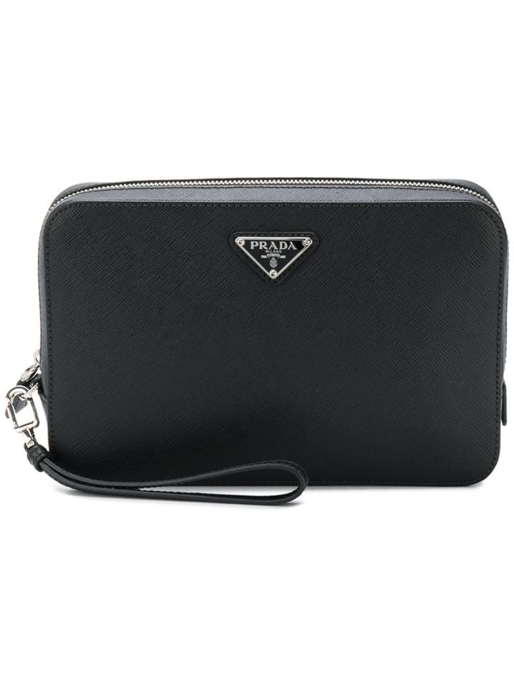 Prada Structured Logo Pouch - Black