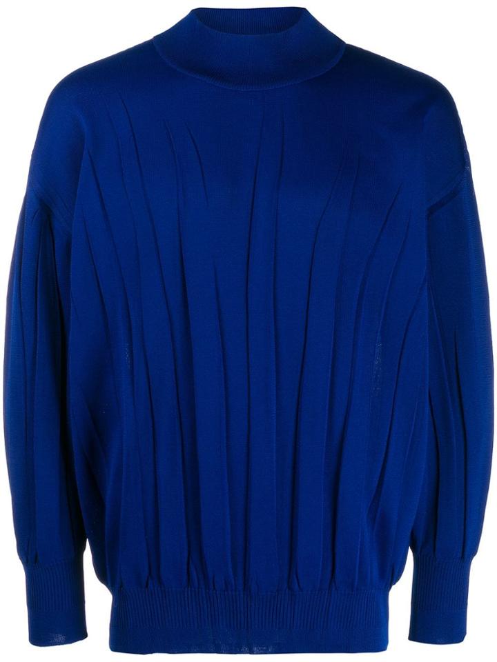 Issey Miyake Vintage High Neck Pleated Top - Blue