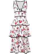 Oscar De La Renta Tiered Floral-print Midi Dress - White