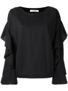 Dorothee Schumacher Ruffled Longsleeved Blouse, Women's, Size: 4, Black, Cotton/polyamide