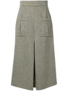 Holland & Holland A-line Inverted Pleat Midi Skirt - Nude & Neutrals
