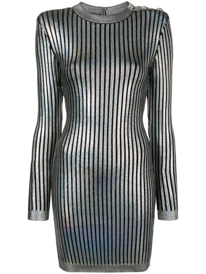 Balmain Stripped Mini Dress - Silver