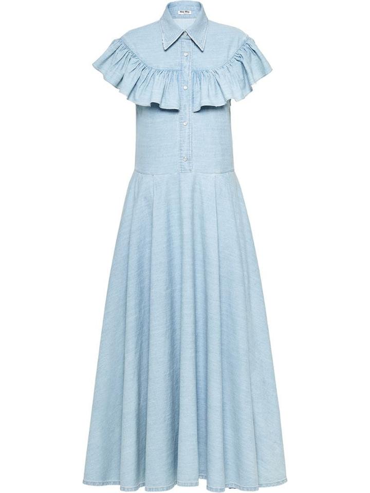 Miu Miu Ruffled Denim Dress - Blue