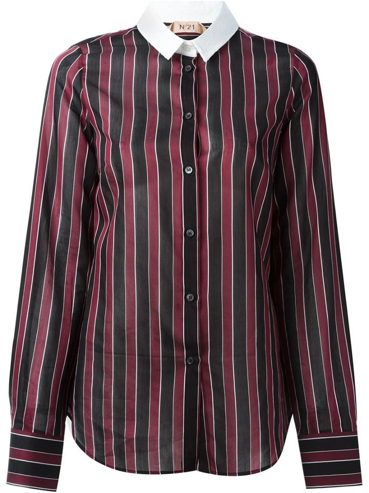 No21 Contrast Collar Striped Shirt