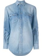 Saint Laurent Distressed Denim Shirt, Women's, Size: Medium, Blue, Cotton/linen/flax