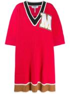 Msgm Knitted Letterman Poncho - Red
