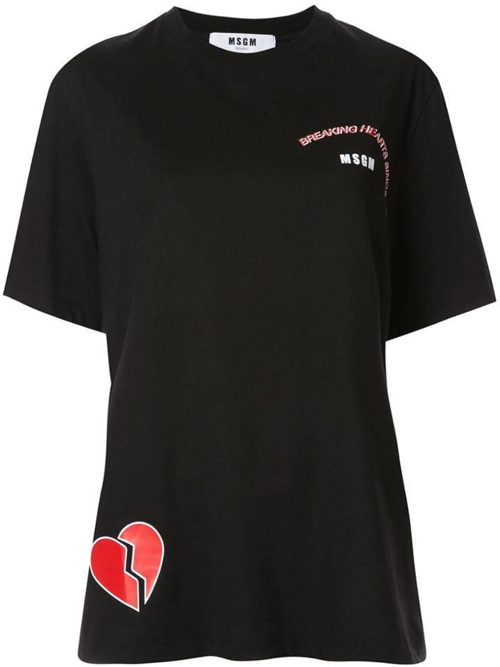 Msgm Broken Heart Print T-shirt - Black