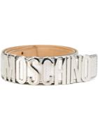 Moschino Logo Plaque Belt, Women's, Size: 90, Grey, Leather