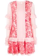 Three Floor Floral Printed Dress - Pink & Purple