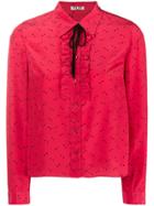 Miu Miu Polka Dot Printed Ruffle Front Blouse - Red