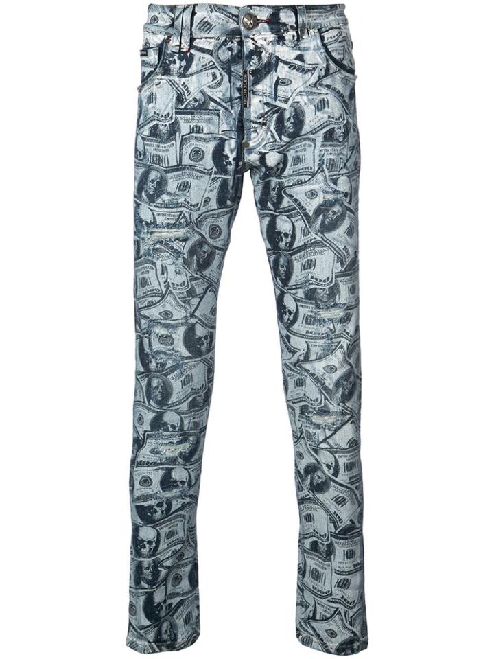 Philipp Plein Dollar Print Slim-fit Jeans - Blue