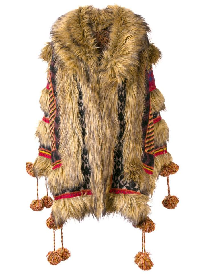 Etro Eco-fur And Jacquard Knit Coat - Brown