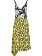 Prada Contrast Print Asymmetric Dress - Yellow