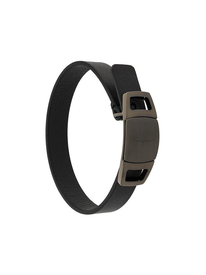 Salvatore Ferragamo Branded Buckle Bracelet, Men's, Black
