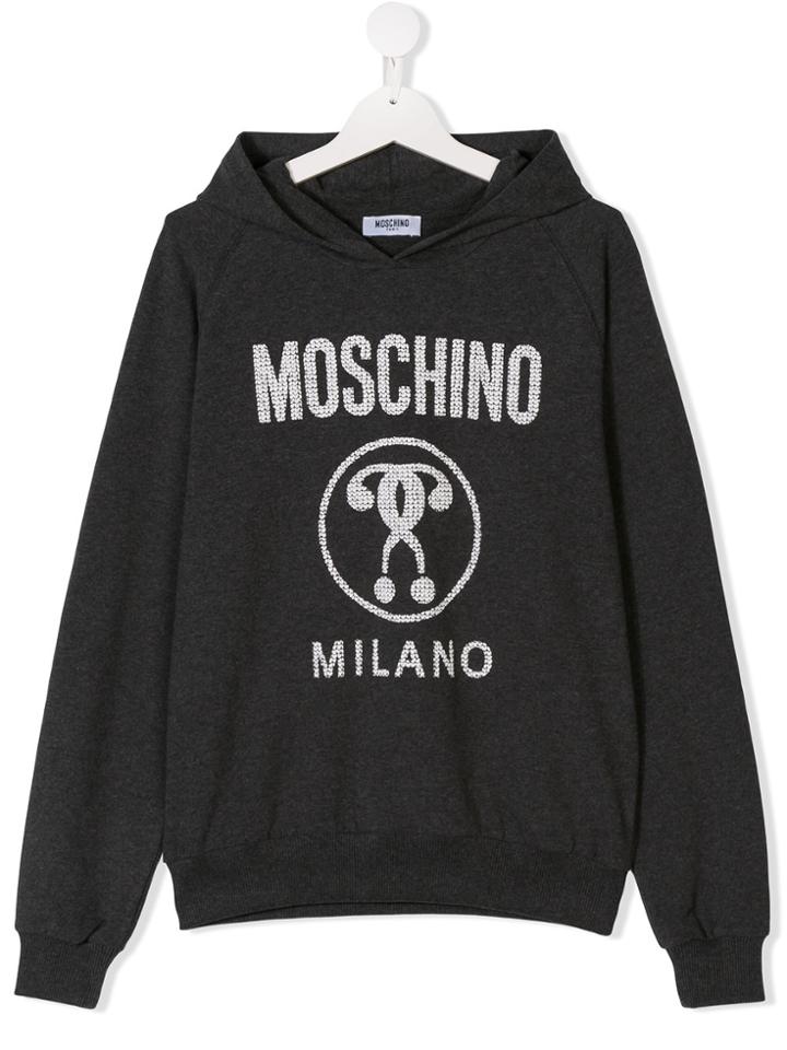 Moschino Kids Teen Logo Print Hoodie - Grey