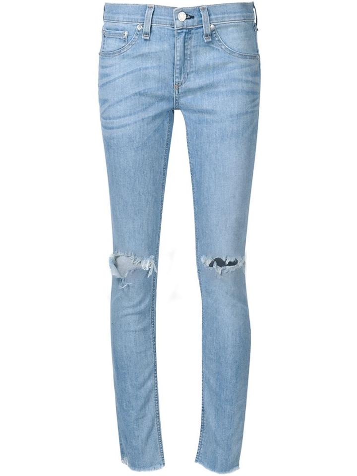 Rag & Bone /jean 'birdie' Ripped Knee Cropped Skinny Jeans, Women's, Size: 31, Blue, Cotton/polyester/polyurethane