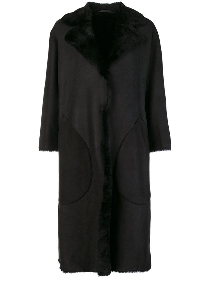 Desa 1972 Fur Trimmed Coat - Black
