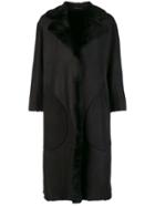 Desa 1972 Fur Trimmed Coat - Black