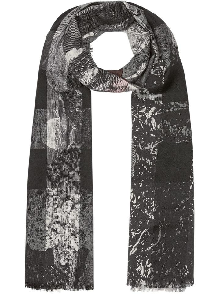 Burberry Dreamscape Print Check Lightweight Cashmere Scarf - Black