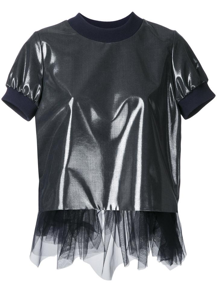 Kolor Tulle Trim T-shirt, Women's, Size: 2, Blue, Polyester/wool