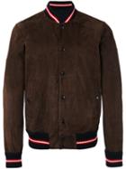 Moncler Striped Trim Bomber Jacket, Men's, Size: 3, Brown, Leather