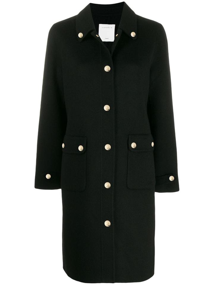 Sandro Paris Embellished Button Sing-breasted Coat - Black