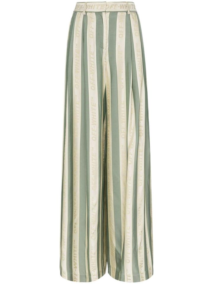 Off-white High-waisted Wide Leg Trousers - Green