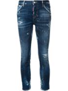 Dsquared2 Distressed Cropped Boyfriend Jeans, Women's, Size: 40, Blue, Cotton/spandex/elastane