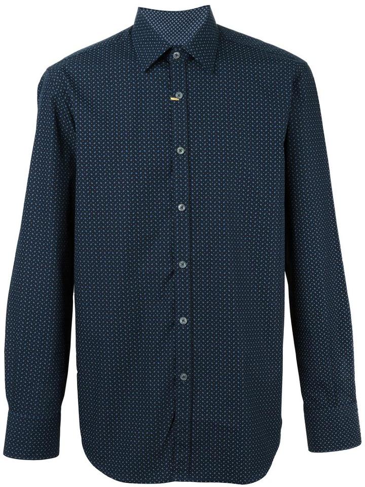 Canali Slim-fit Patterned Shirt, Men's, Size: Xl, Blue, Cotton